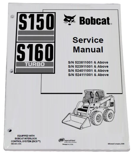 Bobcat S150 S160 Skid Steer Loader Service Manual Shop Repair Book 3 PN# 6902498 - Image 1 of 1