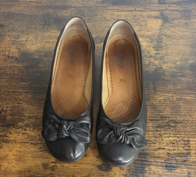 Zapatos planos de ballet Gabor para mujer talla 9 de cuero negro lazo informal cómodo clásico Foto 1 de 4