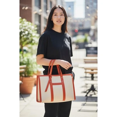 Bolso de Mano Big Buddha Borde de Cuero Tostado y Naranja - Buen Estado Foto 1 de 4