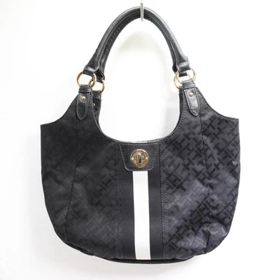 Tommy Hilfiger Hobo Bolso de Mano Mujer Negro Firma Lona Imitación Cuero Ribete Bolso Foto 1 de 4