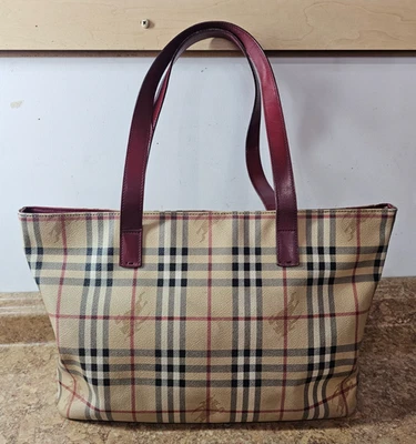 Burberry London Haymarket Nova Check Tote Shoulder Bag Pre-owned Free Shipping - Image 1 of 4