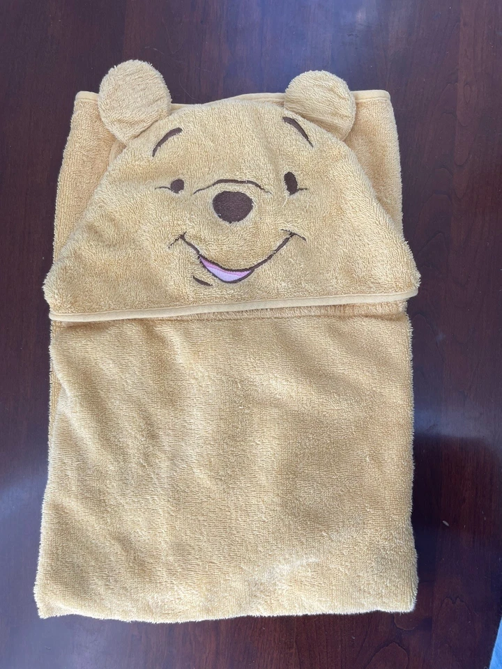 Disney Baby Boys Girls Cute Embroidered Winnie The Pooh Hooded Bath Towel Yellow - Image 1 of 4