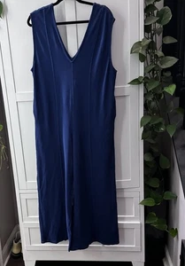 Beach Free People Wideleg Romper Lounge Cover Up Sz M Blue Coastal Granny Boho - Picture 1 of 13