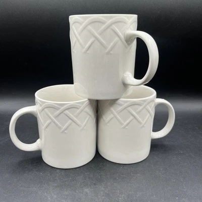 Juego De 3 Tazas Patrón Picnic ONEIDA Blanco Excelente ESTADO Gres De Colección Foto 1 de 4