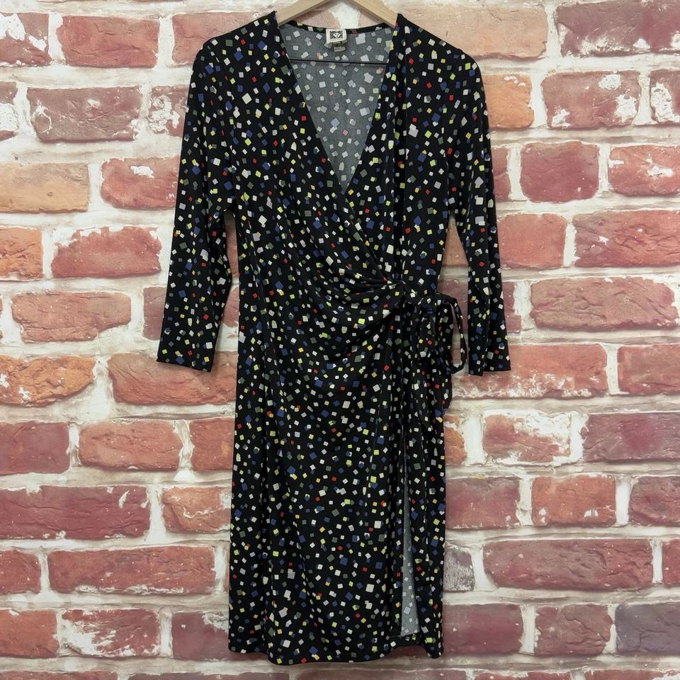 Anne Klein Dress Womens 10 Multicolor Abstract Retro Casual Career Side Tie - Image 1 of 4