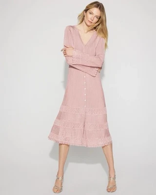 NWT White House Black Market WHBM Sweater Dress Womens Small Pink Button Ribbed - Image 1 of 4
