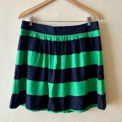 Falda corta plisada a rayas verde azul marino Banana Republic de lino para mujer 14 Academia Foto 1 de 4