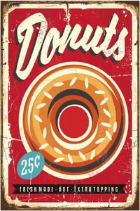 Retro Blechschild Metall Poster Vintage Wanddeko, Donuts Freshmade Hot Extratoppin - Bild 1 von 6