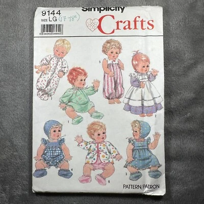 Simplicity Crafts Sewing Pattern 9144 Doll Clothes 1989 17 to 18 Inch Baby Dolls - Image 1 of 4