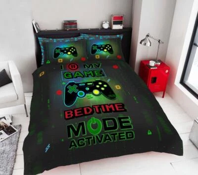 Duvet sets black gaming quilt cover pillow case boys computer game neon bedding  - Image 1 of 4
