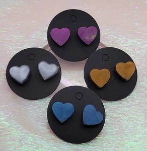 Resin Heart Stud Earrings - Picture 1 of 8