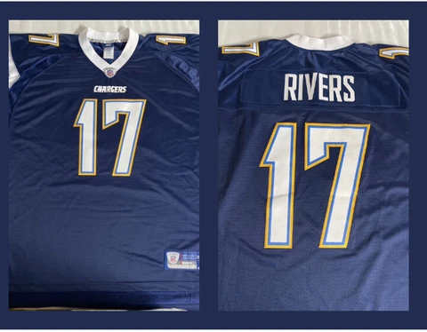 San Diego Chargers PHILLIP RIVER #17 ONFIELD Jersey Reebok Adult 2XL Length +2 Cover