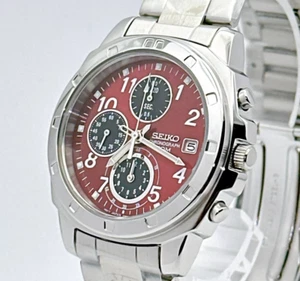 SEIKO SND495P Chronograph RED Silver Men's Watch 40.5mm 110g 19.5cm From Japan - Picture 1 of 12