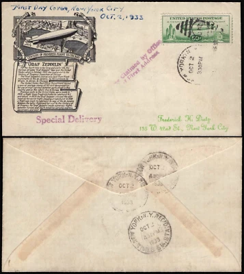 SAVOYSTAMPS - USA Cover - Graf Zeppelin FDC 1933 - C18 - NYC Oct 2nd, 1933 - Image 1 of 3