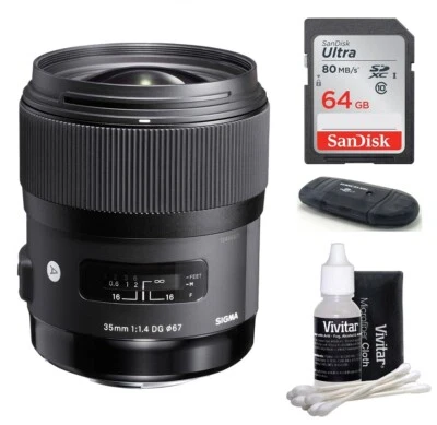 Sigma 35mm f/1.4 DG HSM Art Lens for Canon 64GB Bundle- Sigma Authorized Dealer! - Image 1 of 3