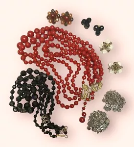 VTG LOT OF West Germany Beaded Faux Pearl Glass Filigree Clip Earrings Necklaces - Picture 1 of 7