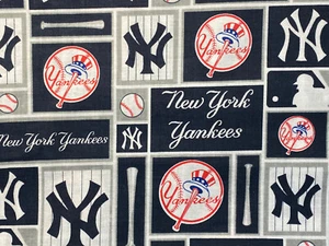 MLB New York YANKEES Baseball Navy White Cotton Quilt Fabric ~18”x 29”~ Lg FQ - Picture 1 of 3