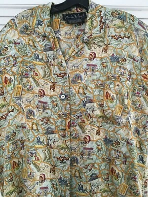 Vintage Nicole Miller Silk Shirt - 1994 - Travel Map - Ltd Ed - Large - Image 1 of 4