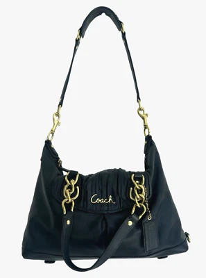 Auténtico Bolso de Hombro COACH Ashley Negro Cuero Suave Doble Asa Foto 1 de 4