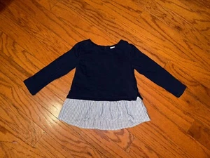 Girls Gap Kids Navy Blue White Striped Long Sleeve Blouse Top Shirt XS  4/5 - Picture 1 of 6