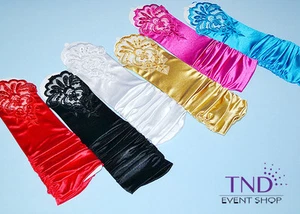 FINGERLESS STRETCH SATIN & LACE WEDDING BRIDAL PROM DANCE GLOVES - Picture 1 of 16