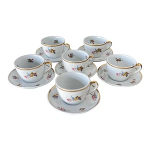 Porcelana de Baudour Floral Corte Plano y Platillo Borde Dorado Cerabel Bélgica 6 Juegos - Imagen 1 de 14