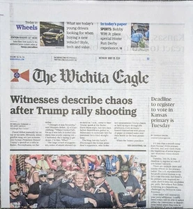☑️Donald Trump Rally Shooting Local Wichita Eagle Newspaper, July 15 2024 New. - Picture 1 of 2