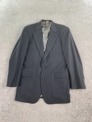 Polo University Club Suit Jacket 44 L Gray Wool Striped Ralph Lauren Logo USA - Image 1 of 4