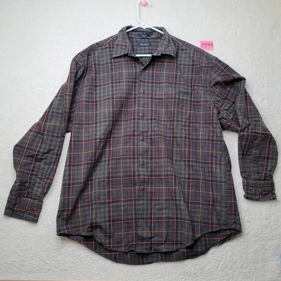Nautica Men's Flannel Button Up Shirt Green Tattersall Check XL Pre-owned - Image 1 of 4