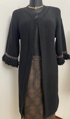 Red Valentino Black Wool Cardigan Jacket With Crochet & Bead Cuff Detail Size 40 - Image 1 of 4