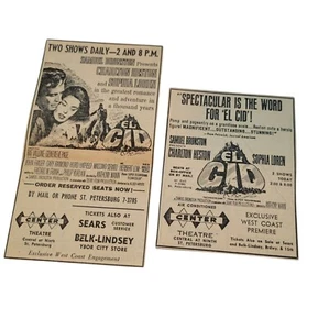 Vtg 1962 El CID Movie Times Newspaper AD Sophia Loren Center Theatre St Pete FL - Bild 1 von 6