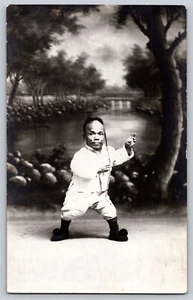Postcard RPPC Chinese Acrobat Martial Arts Dwarf Midget Side Show Circus - Picture 1 of 2