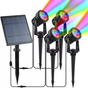 Solar Spot Lights Outdoor 4-in-1 Solar Landscape Lights RGB LED Garden Spotlight - Picture 1 of 7