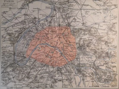 Mapa de la ciudad antiguo de París 1890 original 11,5 x 9,5 color C17-6 Foto 1 de 3
