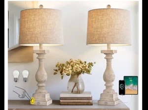 Bobomomo Retro Paquete de 2 Lámparas de Granja de 27" Carga USB Blanco Lavado Totalmente Nuevas - Imagen 1 de 4