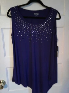 Apt 9 1X Top Dark Purple Solid Embellished Scoop Neck Sleeveless Asymmetrical - Picture 1 of 5