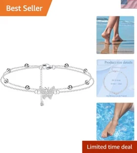 Elegant 925 Sterling Silver Butterfly & Bead Adjustable Ankle Bracelet for Women - Picture 1 of 7