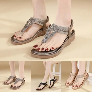 Women's Summer Sandals Bohemian Rhinestones Comfortable Seaside Resort Plus - Picture 1 of 33