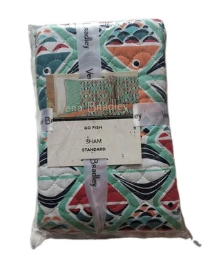 Travesseiro padrão vintage Vera Bradley algodão "Go Fish" (20" x 26") aberto Pkg - Imagem 1 de 4