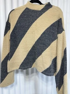 Anthropologie Maeve Mock-Neck Sweater In Sand And Slate Stripes Women’s Medium - Picture 1 of 5