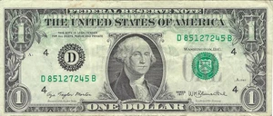 $1 1977 Small Size Federal Reserve Note, Obverse Offset Printing Error - Picture 1 of 2