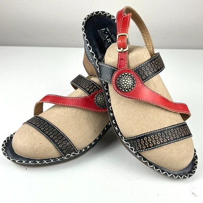 Spring Step L'Artiste Dreamer Red + Black Leather Sandals EU 39 US 8  NEW - Image 1 of 4
