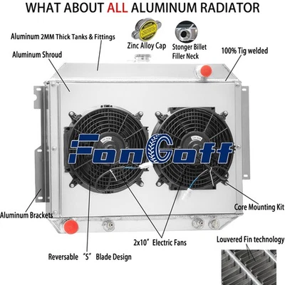 3-Rows Radiator+Shroud Fan Fits 1966-1970 Dodge Polara Monaco Plymouth Fury 7.2L - Image 1 of 4