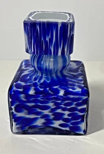 Murano Glass Perfume Bottle, Square White and Blue, Unique - Bild 1 von 9