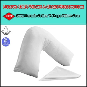 V Shape Pillow Head Neck Back Support With Free Pillow Case-Orthopedic Maternity - Picture 1 of 2
