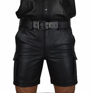 547 Real leder Cargo shorts Glattes leder Shorts,kurze lederhose,echt leder hose - Picture 1 of 6