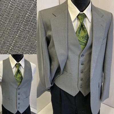 3 pc Vtg American Trend Men Gray ATOMIC STRIPE Wool Suit 38 R Vest Pants 34/28 - Image 1 of 4