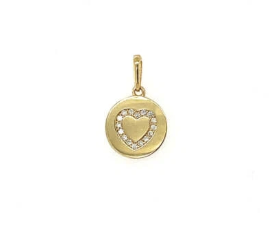 Colgante disco corazón circonita cúbica oro amarillo/blanco/rosa 14k Foto 1 de 4