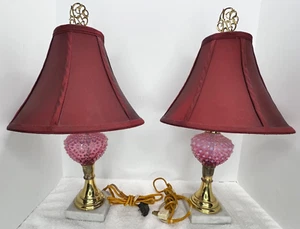 Fenton Cranberry Opalescent Hobnail Table Lamp with Shade (Pair of 2) - Picture 1 of 12