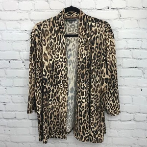 Slinky Brand Top Womens 1X Brown Open Front Animal Print 3/4 Sleeve Stretch - Picture 1 of 15